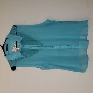 Women's size 3x see through shirt in aqua